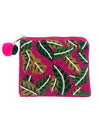 Fuschia With Leaf Print Coin Purse LAC-CP-1247